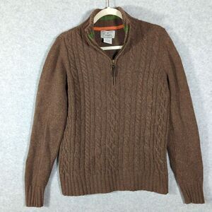 Fossil Sweater Mens Large Cable Knit Mock Neck Zip Wool Blend Chunky‎ Academia
